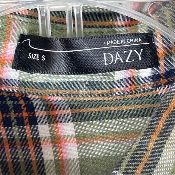 Shein DAZY Shirt Green Tartan Flannel Pocket Women's Small Plaid - Picture 5 of 8